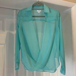 Xhilaration, light teal, long sleeve, sheer blouse